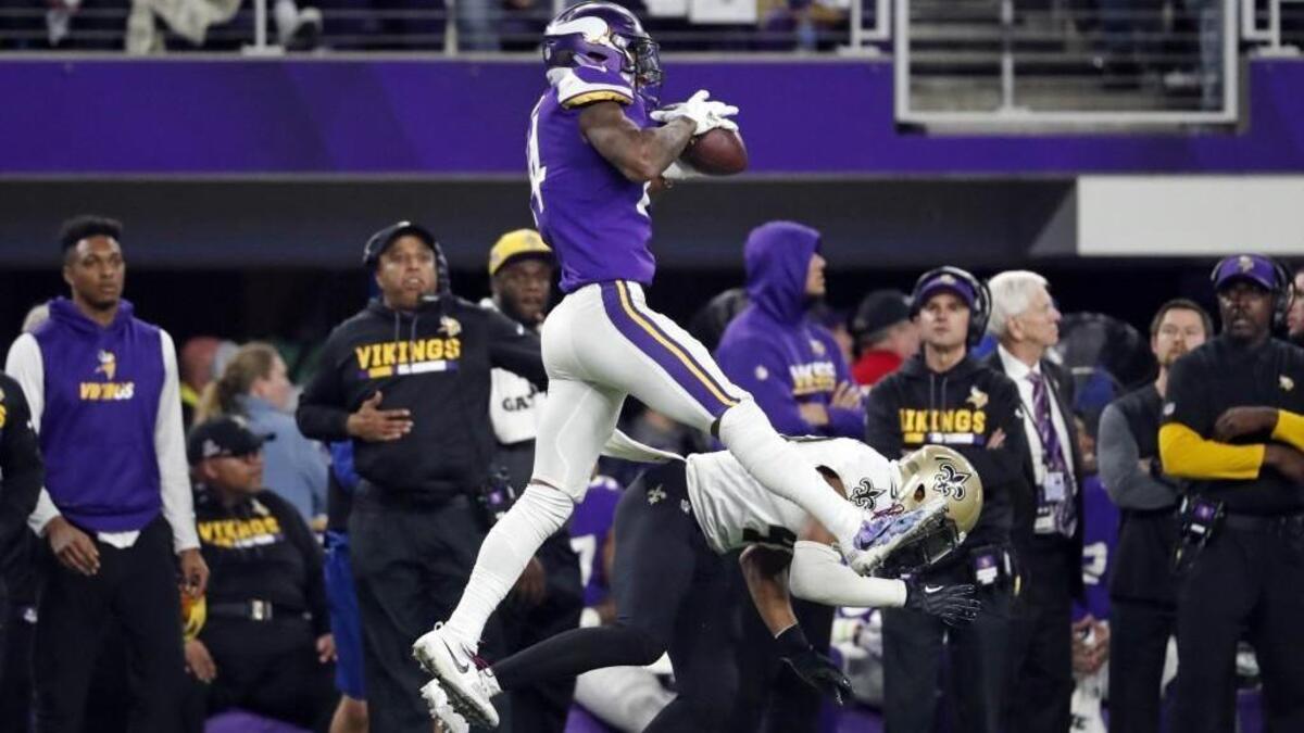 Minnesota Vikings wide receiver Stefon Riggs made a catch over New Orleans Saints free safety Marcus Williams on his way to the game-winning touchdown on Sunday.