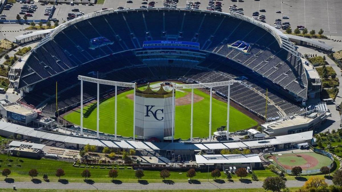 An aerial view of Kauffman Stadium.