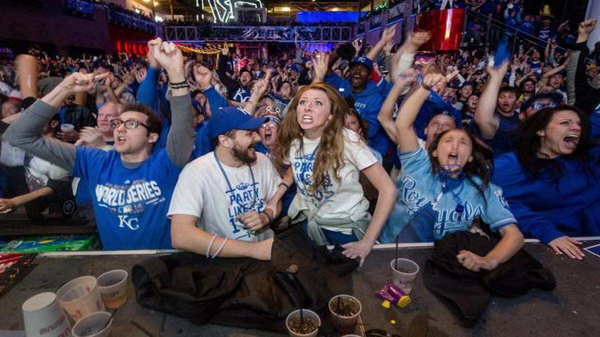 
Royals fans cheered during game seven of the World Series as they watched on the big screen at the Kansas City Power & Light District on Oct. 29.
