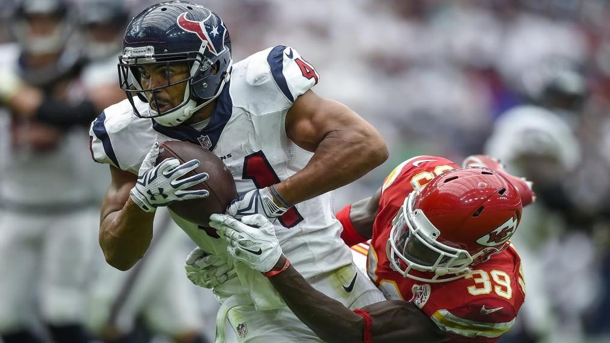 Houston Texans running back Jonathan Grimes was tackled by Kansas City Chiefs free safety Husain Abdullah in the third quarter of a game in September at NRG Stadium in Houston. The Chiefs won 27-20.
