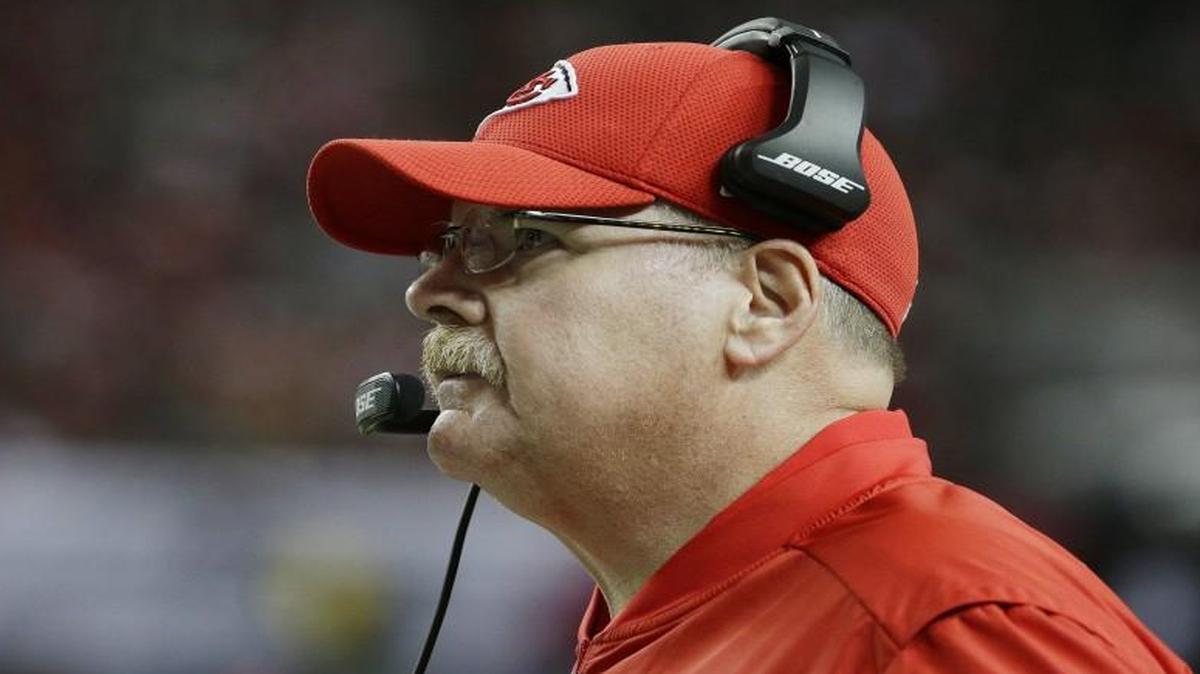 Kansas City Chiefs head coach Andy Reid watched Sunday’s game against Atlanta.