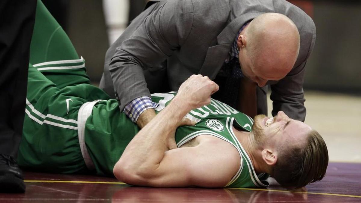 Boston Celtics forward Gordon Hayward grimaced in pain after an injury in Tuesday’s game.