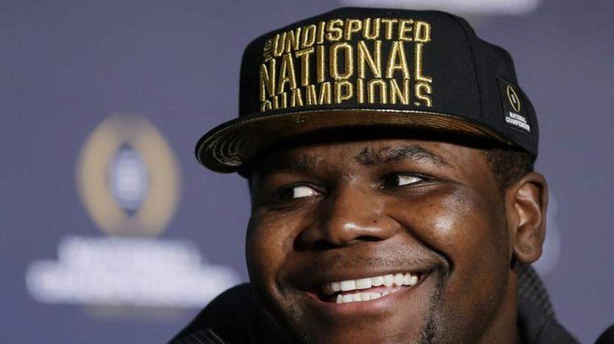 
Ohio State’s Cardale Jones reacts to a question during a news conference after the NCAA college football playoff championship game Tuesday.
