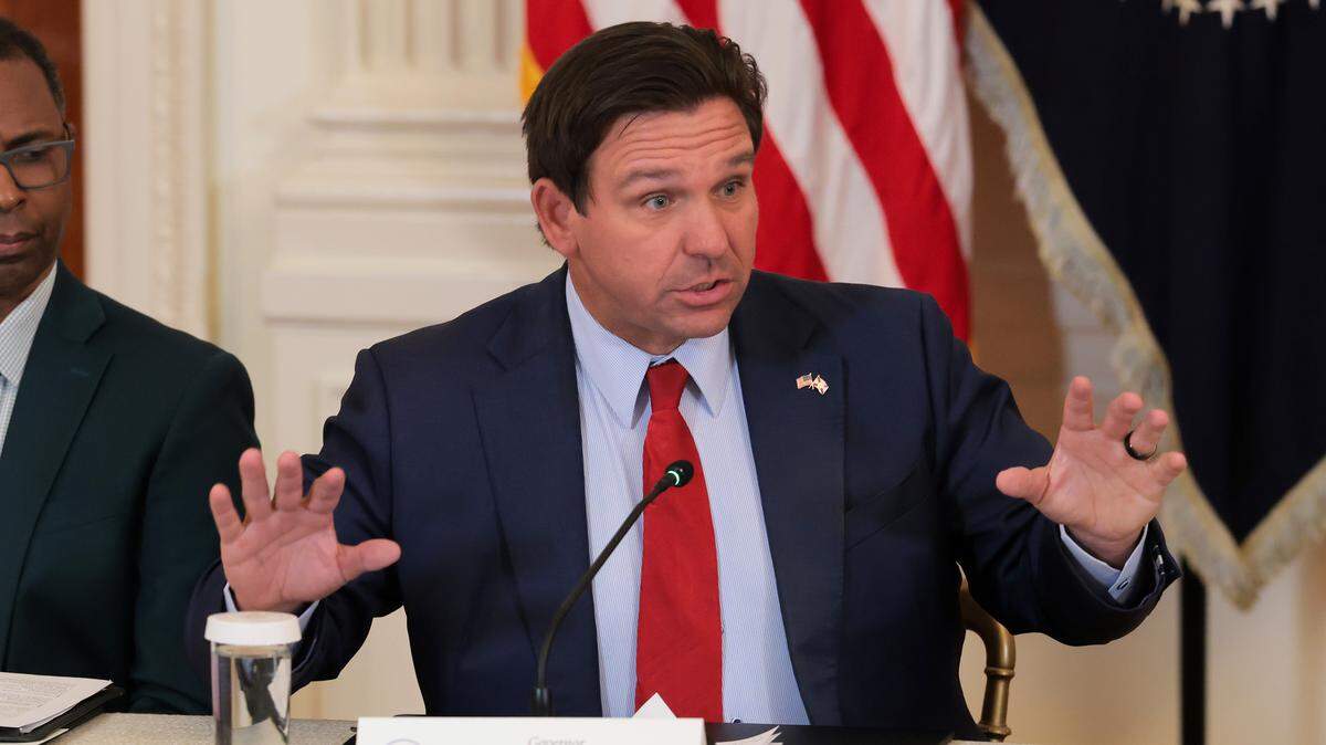 Florida Gov. Ron DeSantis speaks during a roundtable discussion on college sports in the East Room of the White House on March 6, 2026 in Washington, DC.
