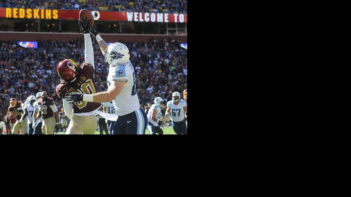 
Washington free safety E.J. Biggers blocked a pass to Tennessee Titans tight end Chase Coffman during a game last month.
