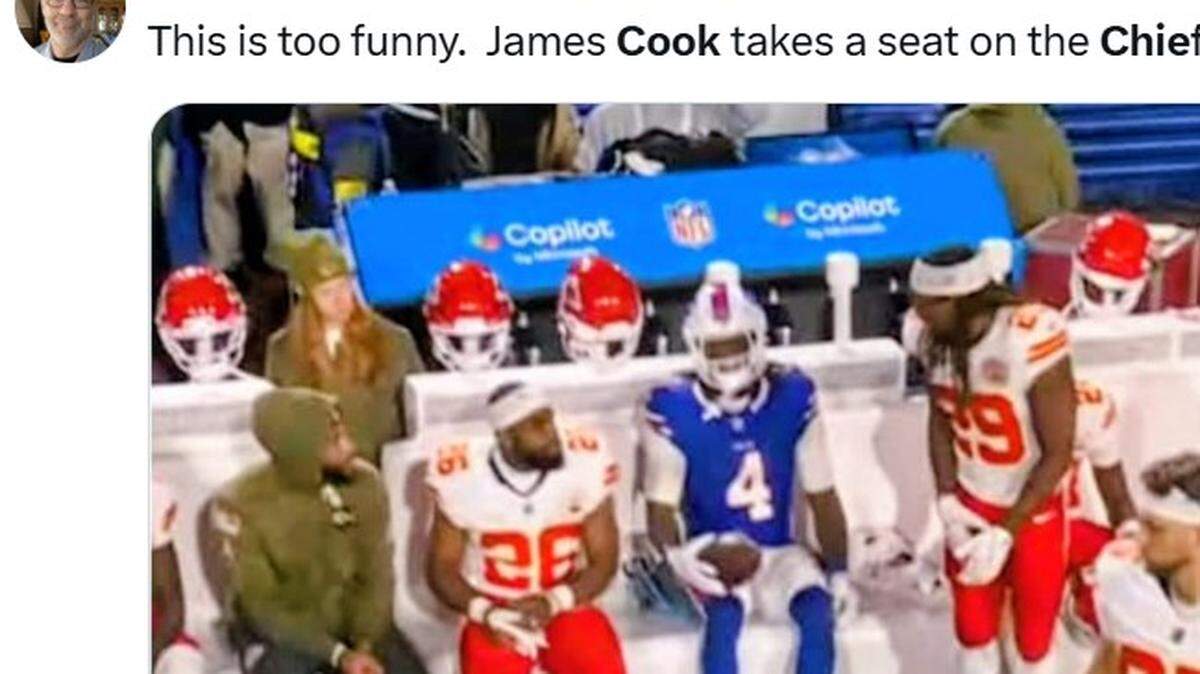 Buffalo’s James Cook took a breather ... on the Chiefs bench.