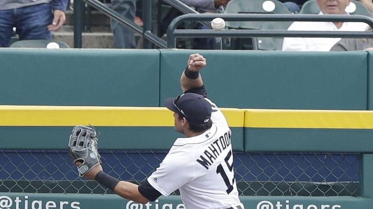 Detroit Tigers left fielder Mikie Mahtook knocked a ball over the fence, giving Cleveland’s Jose Ramirez a home run.