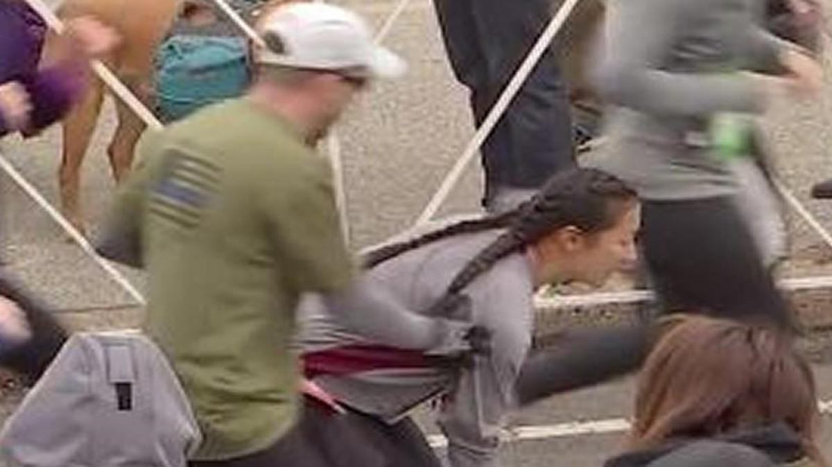 A woman who was identified as Haley Klinger got help when she was struggling near the end of a half marathon in Philadelphia.