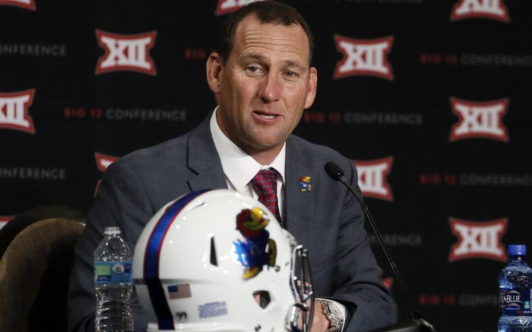
Kansas head football coach David Beaty spoke at the Big 12 Conference Football Media Days last month.
