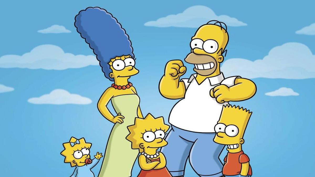 An undated publicity photo released by Fox, shows, from left, from left, Maggie, Marge, Lisa, Homer and Bart from the animated series, “The Simpsons.”