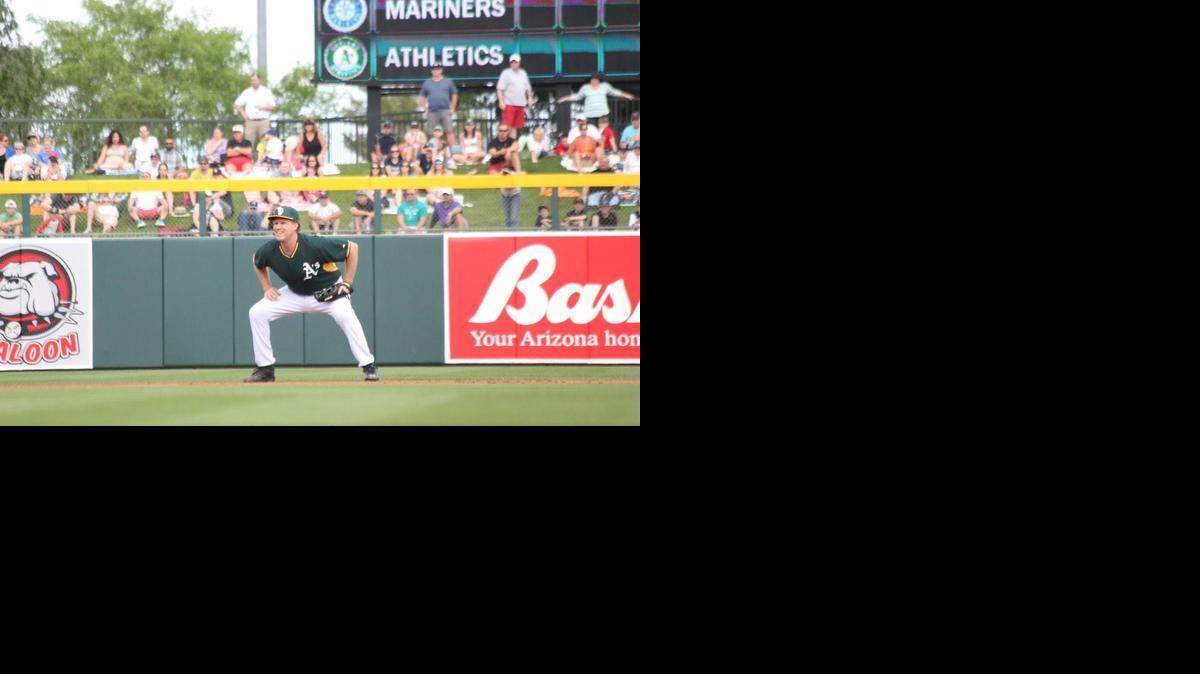 
Will Ferrell suiting up in the outfield for the Oakland Athletics. 
