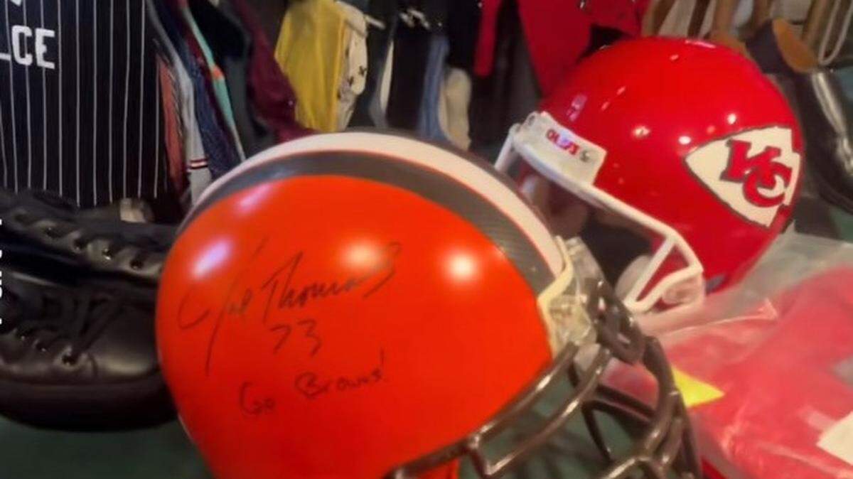 The storage unit included autographed NFL helmets.