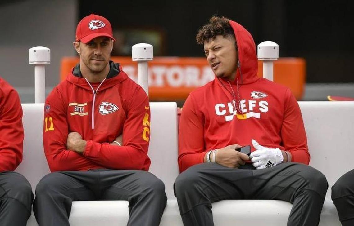 The Chiefs moved on from Alex Smith (left) after the 2017 NFL season, handing the quarterback reins to Patrick Mahomes.