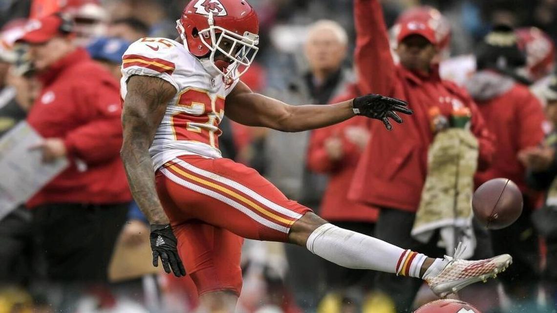 Showing remarkable form, considering he’s a starting cornerback in the NFL, Marcus Peters, top photo, actually drew some praise from the Chiefs’ full-time punter, Dustin Colquitt.