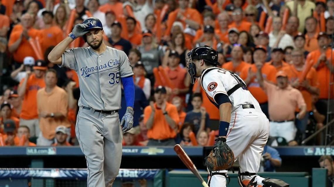 
Eric Hosmer flipped away his bat after striking out against Astros pitcher Dallas Keuchel.
