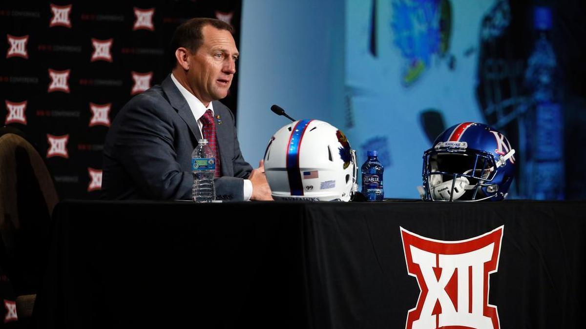 
Kansas football coach David Beaty at Big 12 Media Days on Monday in Dallas. 
