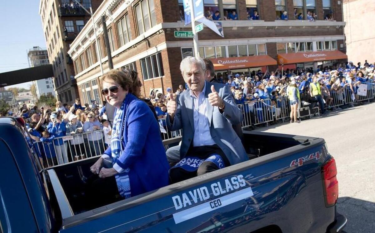 Royals chairman and owner David Glass (right) and his wife, Ruth, soaked in the club’s World Series victory parade through downtown KC on Nov. 3, 2015.