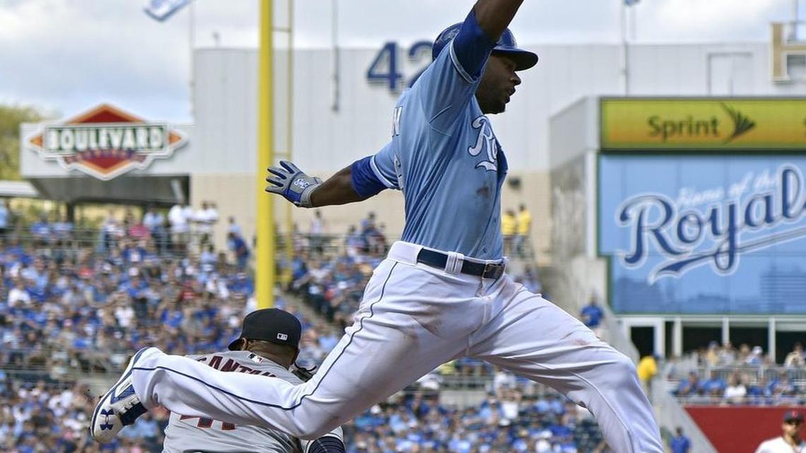 
Does he fly through the air with the greatest of ease? It sure seems that way, but acrobatic Royals centerfielder Lorenzo Cain pays for his passion on the field with an assortment of everpresent bumps and bruises.
