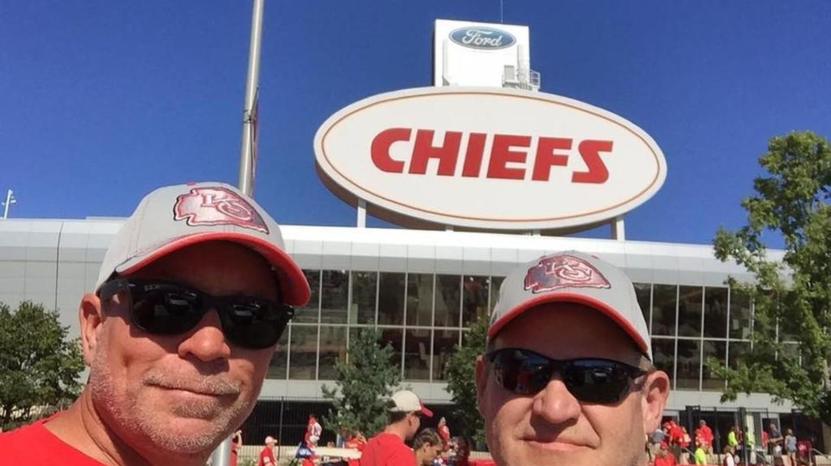 Adam Endel, right, has been a Chiefs fan since he was born in Knob Noster, Mo. On Thursday, he showed his allegiance to the team by sporting a Chiefs tie at the parole hearing for O.J. Simpson.