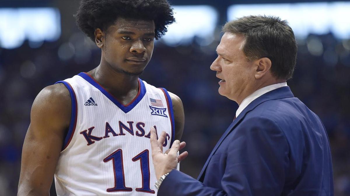 Kansas coach Bill Self (right) says he has disciplined star freshman Josh Jackson “in-house” for an incident that resulted in a misdemeanor property damage charge. Self hasn’t specified what discipline was applied, but it did not include missing games.