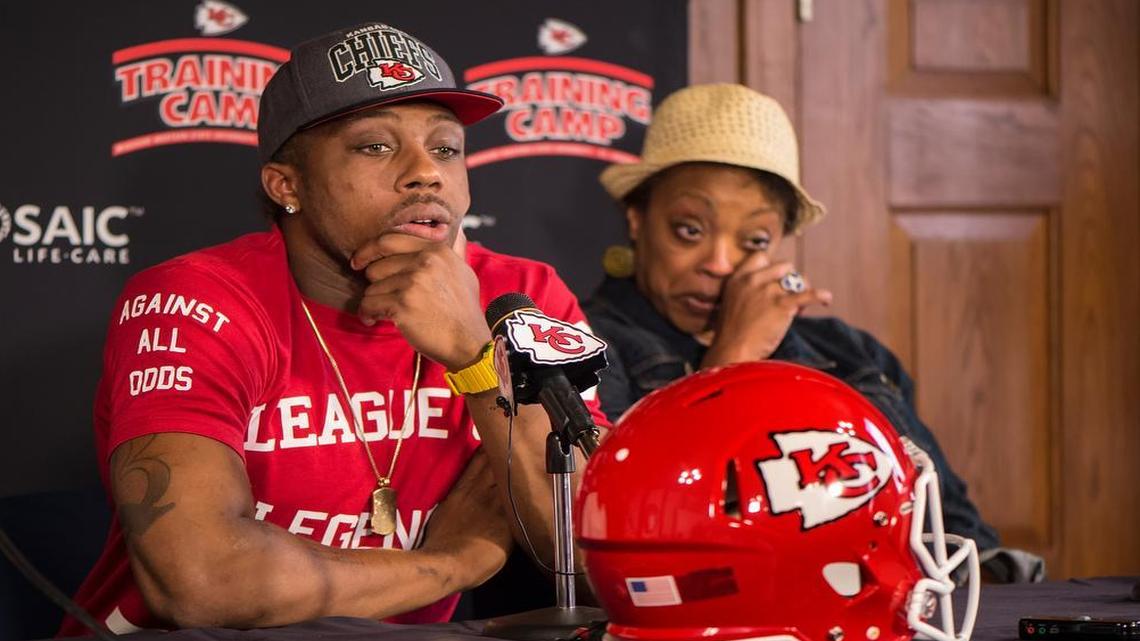 
Eric Berry’s mother, Carol, wiped away tears as her son spoke Wednesday about his battle with Hodgkin’s lymphoma. Berry had gone through limited training camp practice with his Chiefs teammates earlier in the day. However, he has not fully recovered, and training staff will watch him closely as practices continue. 



