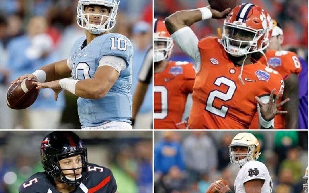 Clockwise from top left: North Carolina’s Mitch Trubisky, Clemson’s Deshaun Watson, Notre Dame’s DeShone Kizer and Texas Tech’s Patrick Mahomes.