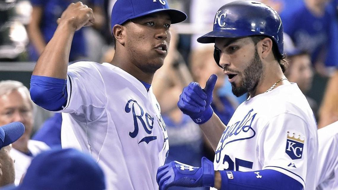 
The Royals might be the loosest, most fun-loving club in baseball. And that starts at the top of their pecking order, with stars like Salvador Perez, left, and Eric Hosmer.
