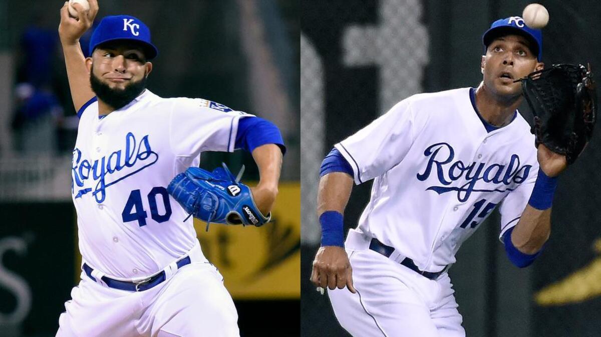 
All-Star relief pitcher Kelvin Herrera (left) and outfielder Alex Rios have the chickenpox. Each could miss at least two weeks.
