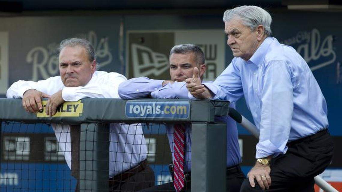 
With their playoff run, the Royals are bringing in more money. But what will owner David Glass (right), general manager Dayton Moore (center) and team president Dan Glass do with the cash?
