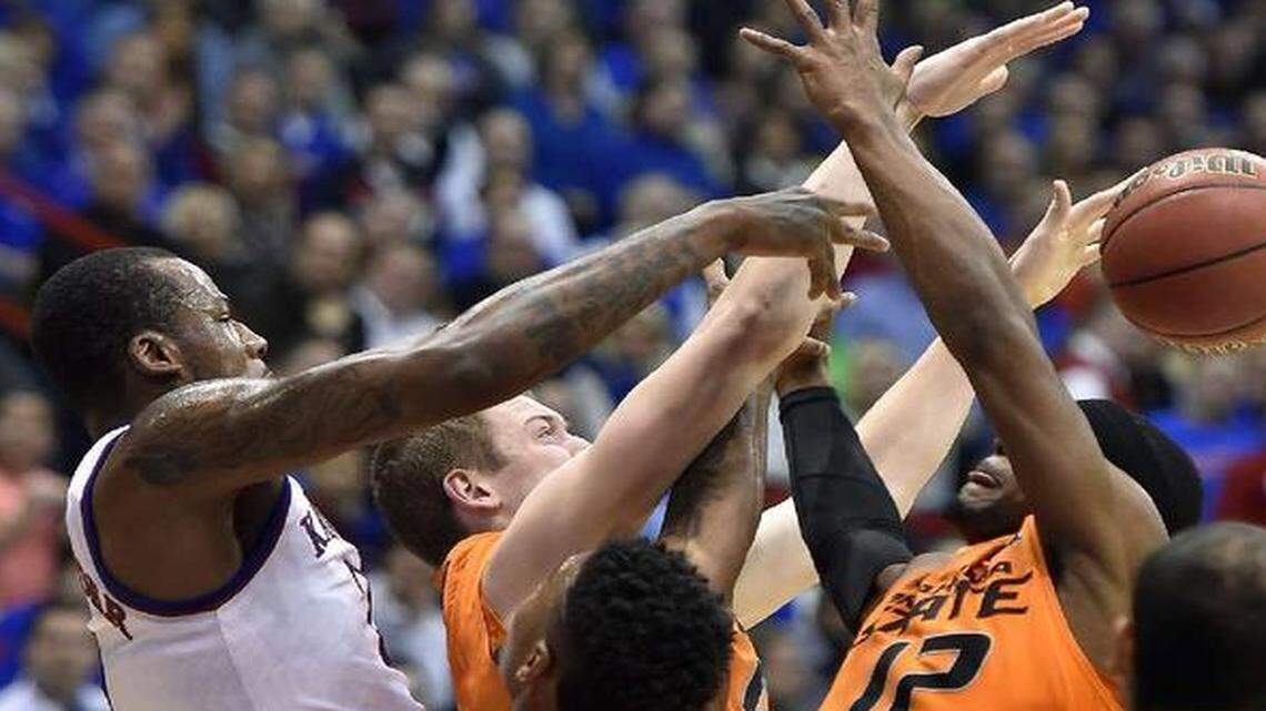 
Kansas and Oklahoma State battled on Jan. 13 in a game that had 49 fouls and 71 free-throw attempts.
