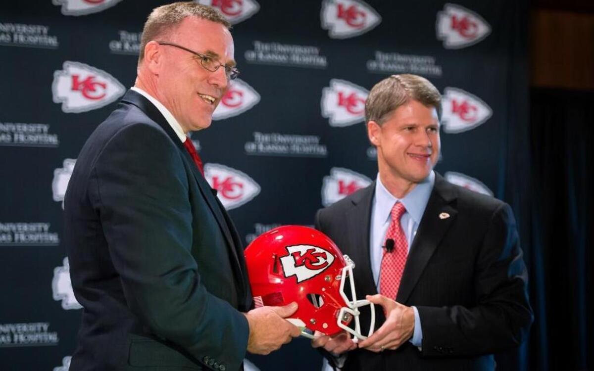 Chiefs chairman and CEO Clark Hunt, right, remains convinced that keeping general manager John Dorsey, left, aligned with coach Andy Reid still poses the franchise’s best shot at claiming an elusive second NFL championship.