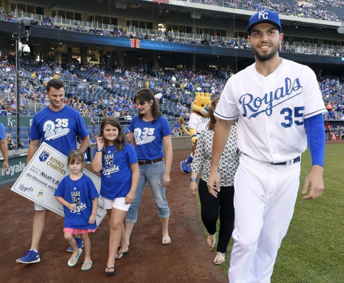 Eric Hosmer formed a special connection with terminally ill 7-year-old cancer patient Noah Wilson. Several months after Noah’s death in June 2015, he had Noah’s family out to Kauffman Stadium for the presentation of a check to Noah’s charity.