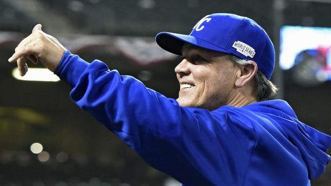 
Royals manager Ned Yost gave a thumbs up to Kansas City fans in the crowd after the team’s 3-2 win over the San Francisco Giants in Friday night’s World Series game at AT&T Park in San Francisco.
