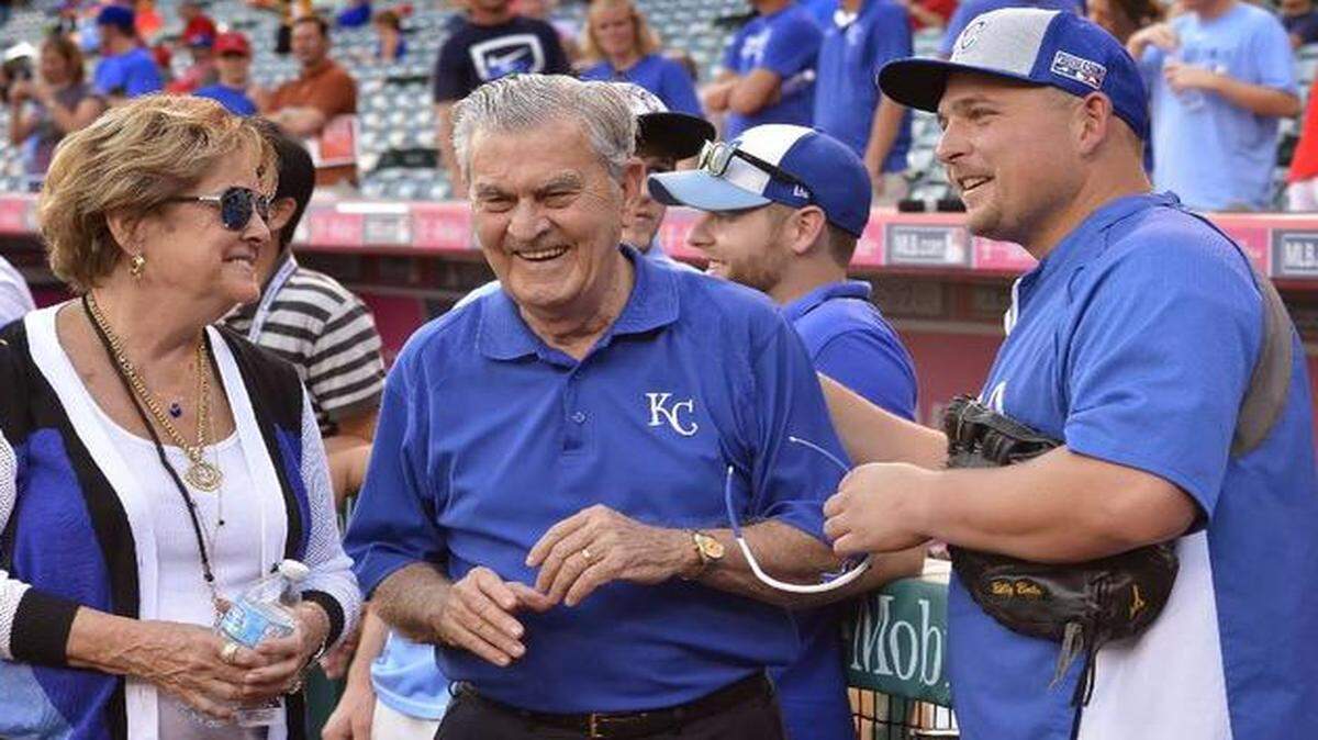 
Royals owner David Glass (center) and his wife, Ruth Glass spoke with Royals designated hitter Billy Butler before game two of the American League Division Series on Oct. 3.


