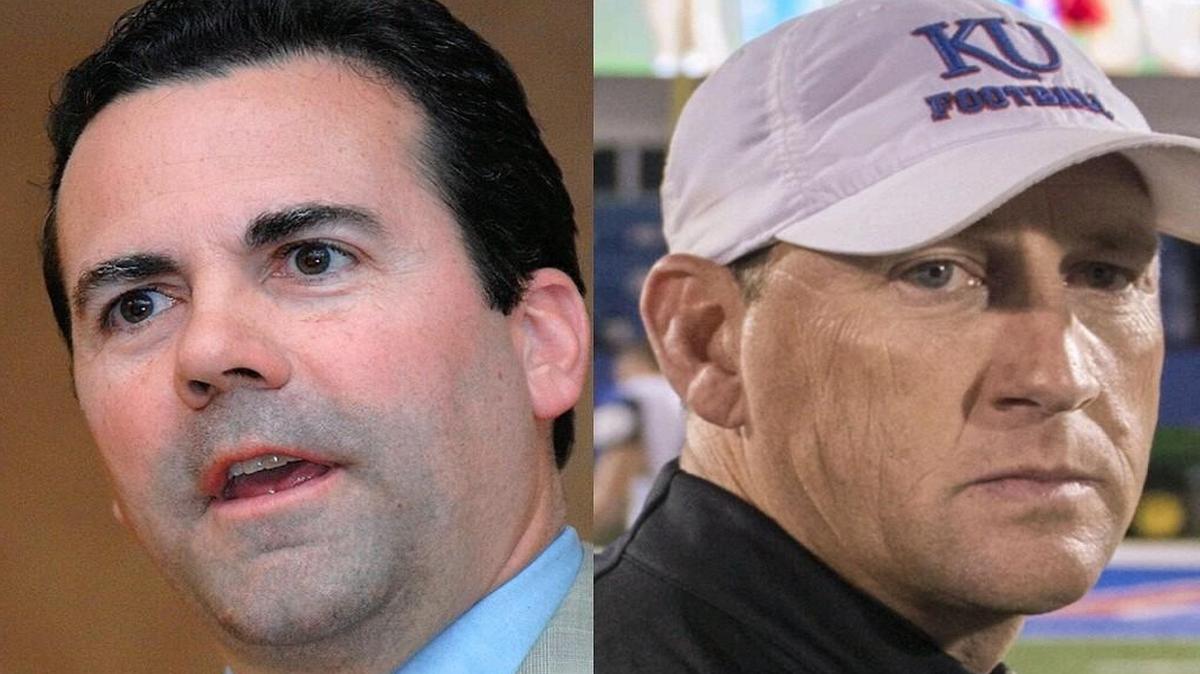 The futures of Kansas athletic director Sheahon Zenger, left, and football coach David Beaty are linked.