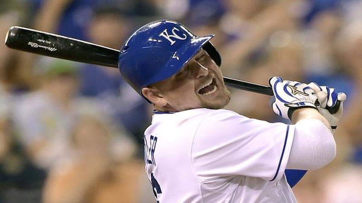 
Kansas City Royals designated hitter Billy Butler struck out to end the seventh inning against the Los Angeles Dodgers on June 25, 2014, at Kauffman Stadium in Kansas City, Mo.
