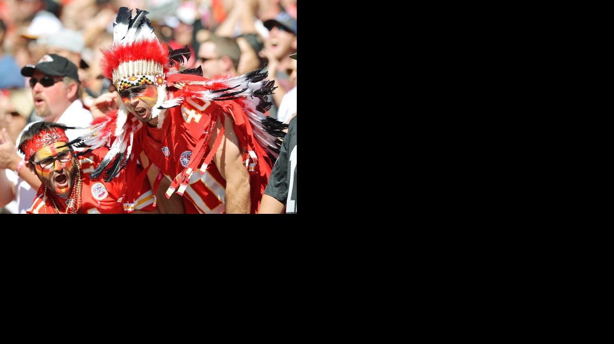 
The Chiefs play the tomahawk chop during games and welcome fans in headgear and other stereotypes of Native American dress.
