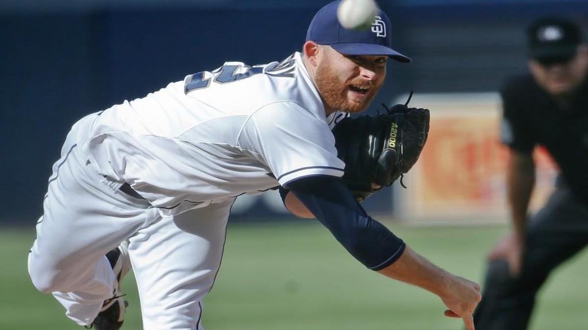 In this Oct. 1 file photo, Padres starting pitcher Ian Kennedy works against the Brewers in the first inning of a baseball game in San Diego.