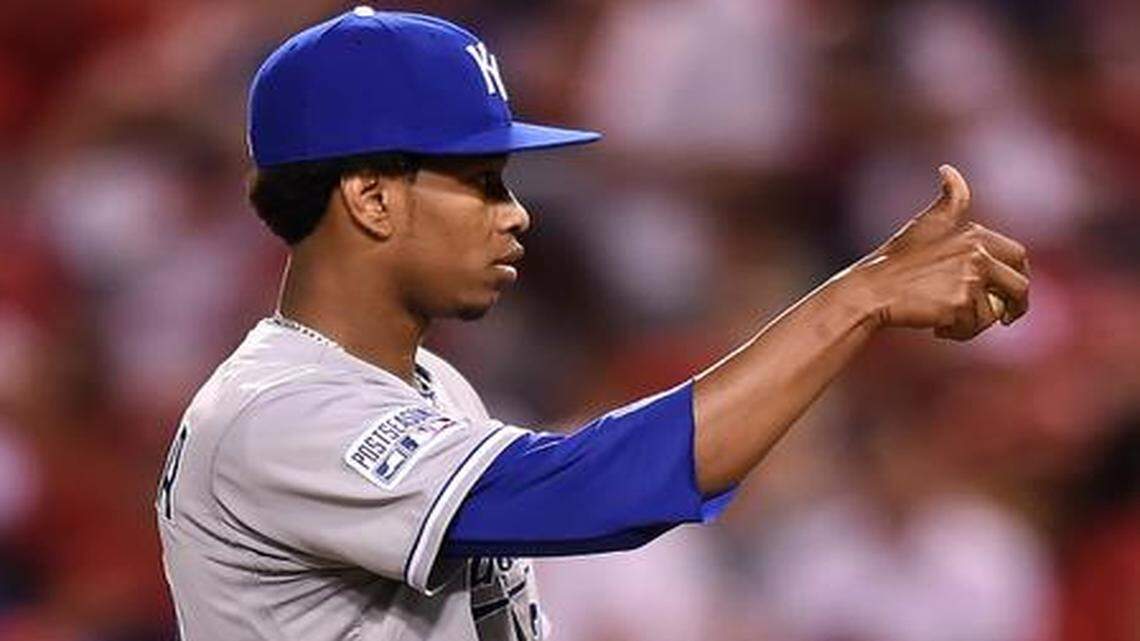 
Royals pitcher Yordano Ventura gave a thumbs-up signal to his teammates, and the feeling was mutual.


