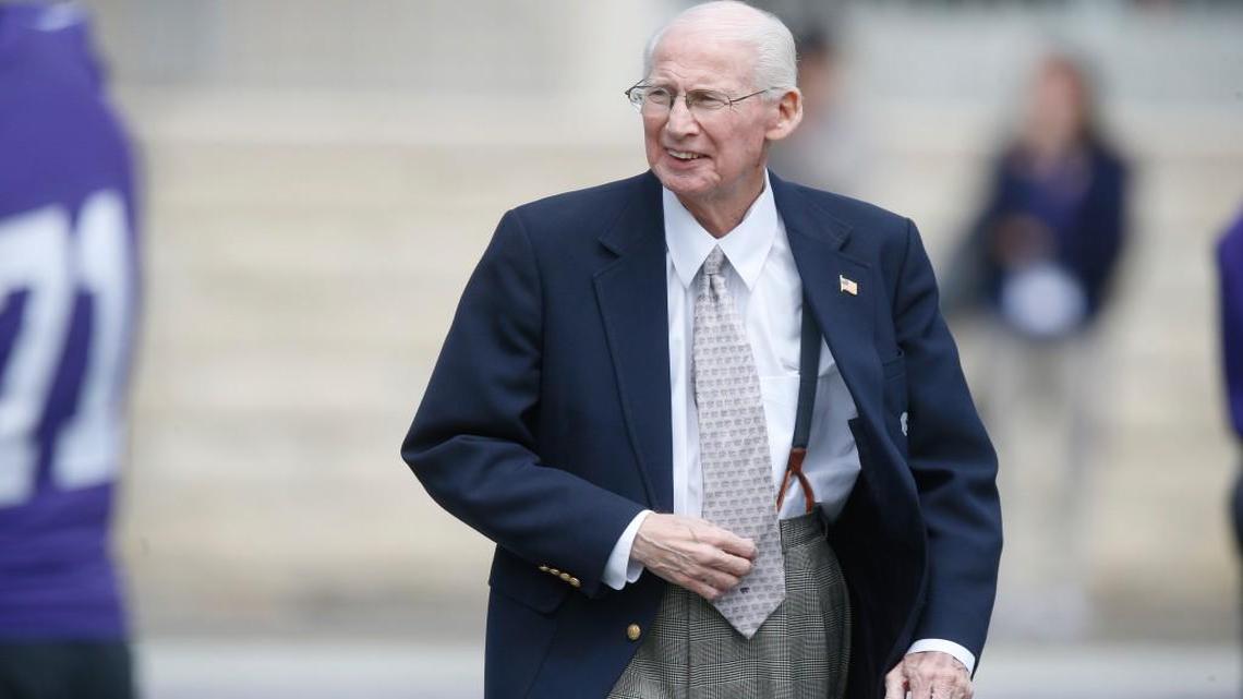 Kansas State head coach Bill Snyder walks on to the field for the team’s spring scrimmage on Saturday in Manhattan, Kan. He was noticeably absent for the second half.