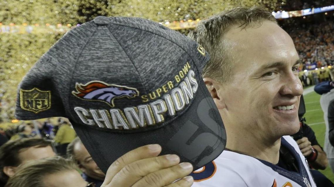 Denver’s Peyton Manning celebrated after the the Broncos beat Carolina 24-10 and won Super Bowl 50.