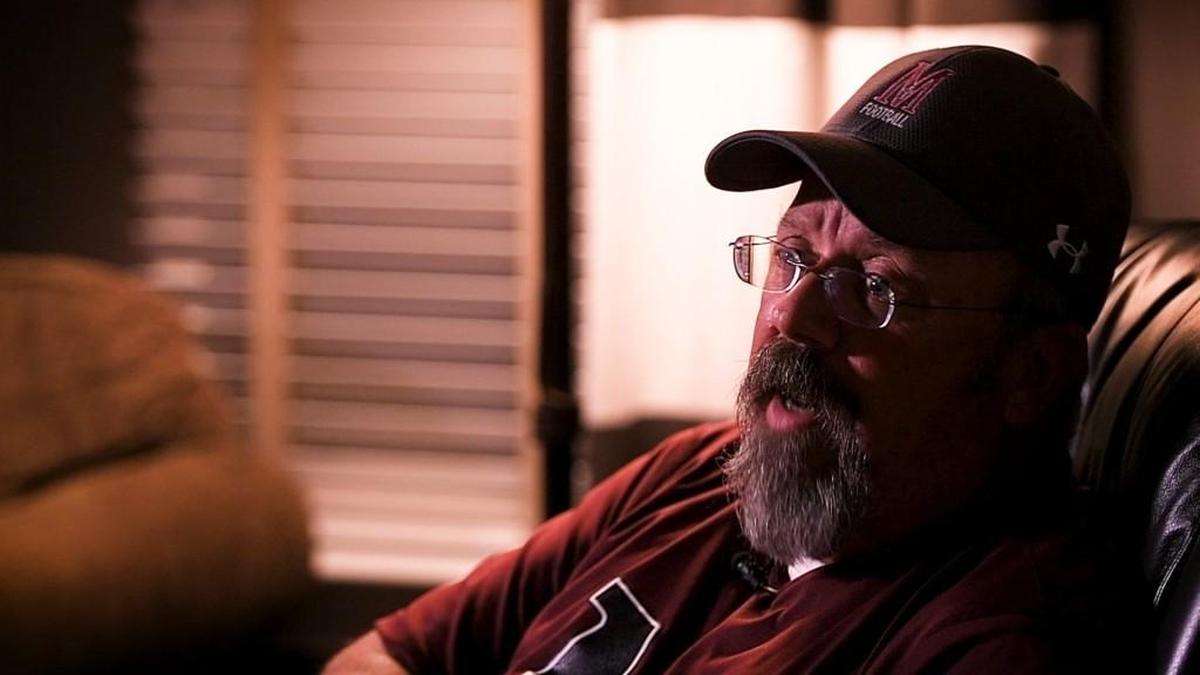 Kevin Morse, of Austin, Texas, speaks about his two sons, Chiefs center Mitch Morse and his special-needs brother, Robbie