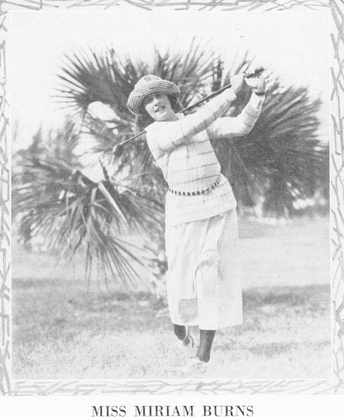 Miriam Burns showcasing her golf swing.
