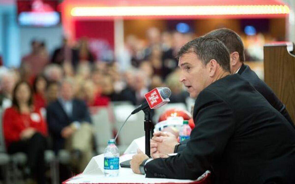 
In this Dec. 19, 2014, photo, University of Houston athletic director Mack Rhoades spoke during a news conference. Missouri has hired Rhoades as the school’s new A.D. 
