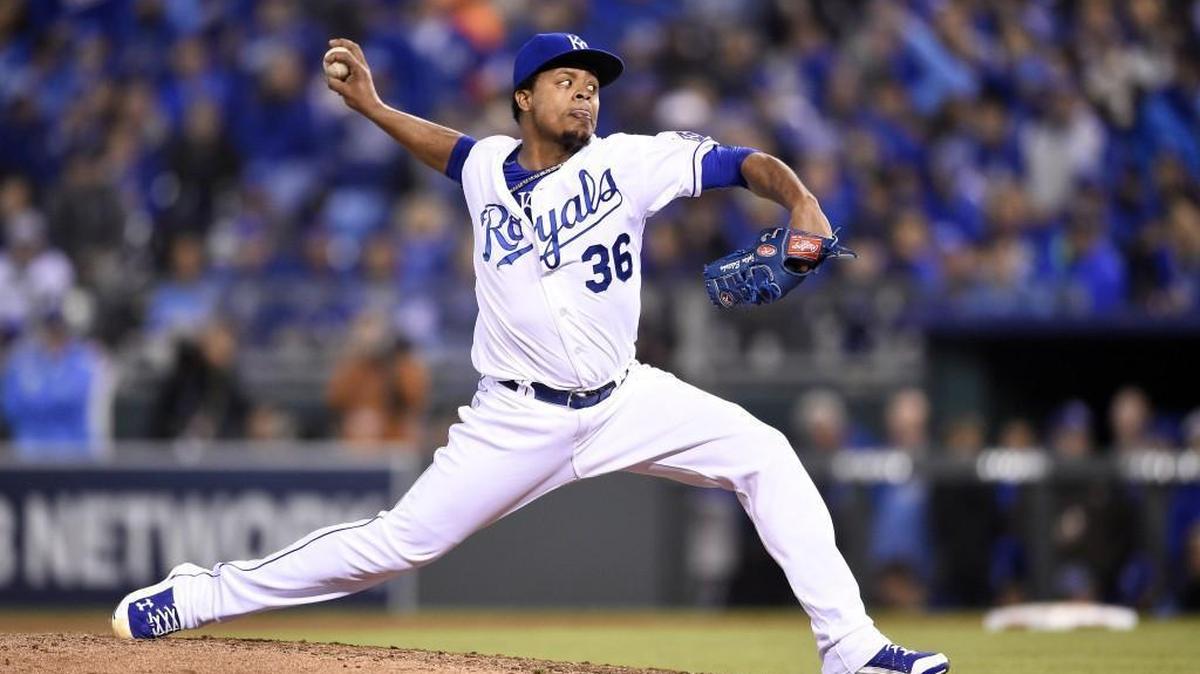 
Royals pitcher Edinson Volquez was lights out Friday night in Game 1 of the ALCS at Kauffman Stadium.
