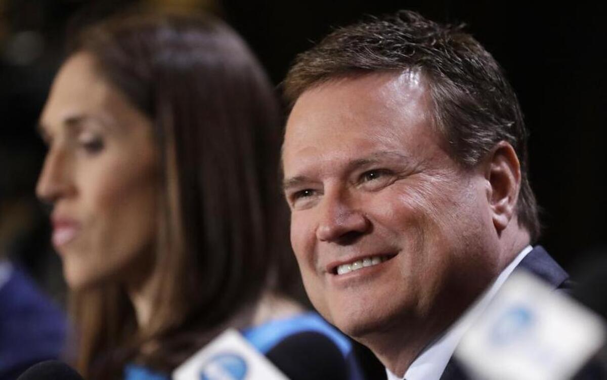Bill Self answered questions at the Basketball Hall of Fame news conference on Saturday at the Final Four in Glendale, Ariz.