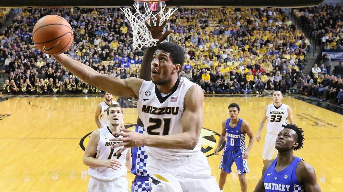 Missouri's Jordan Barnett went up for a reverse layup in the first half against Kentucky on Feb. 3 at Mizzou Arena in Columbia. Missouri won the game 69-60.