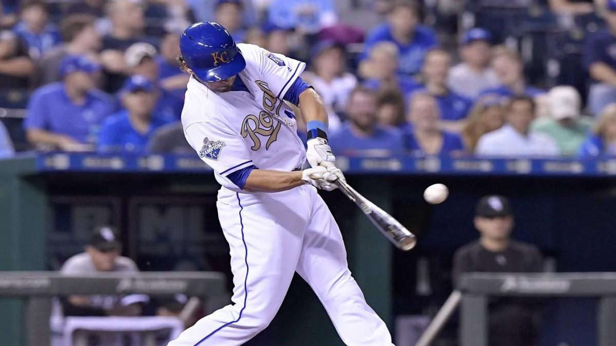 The Brett Eibner connected on his first major-league hit on Friday night against the White Sox.