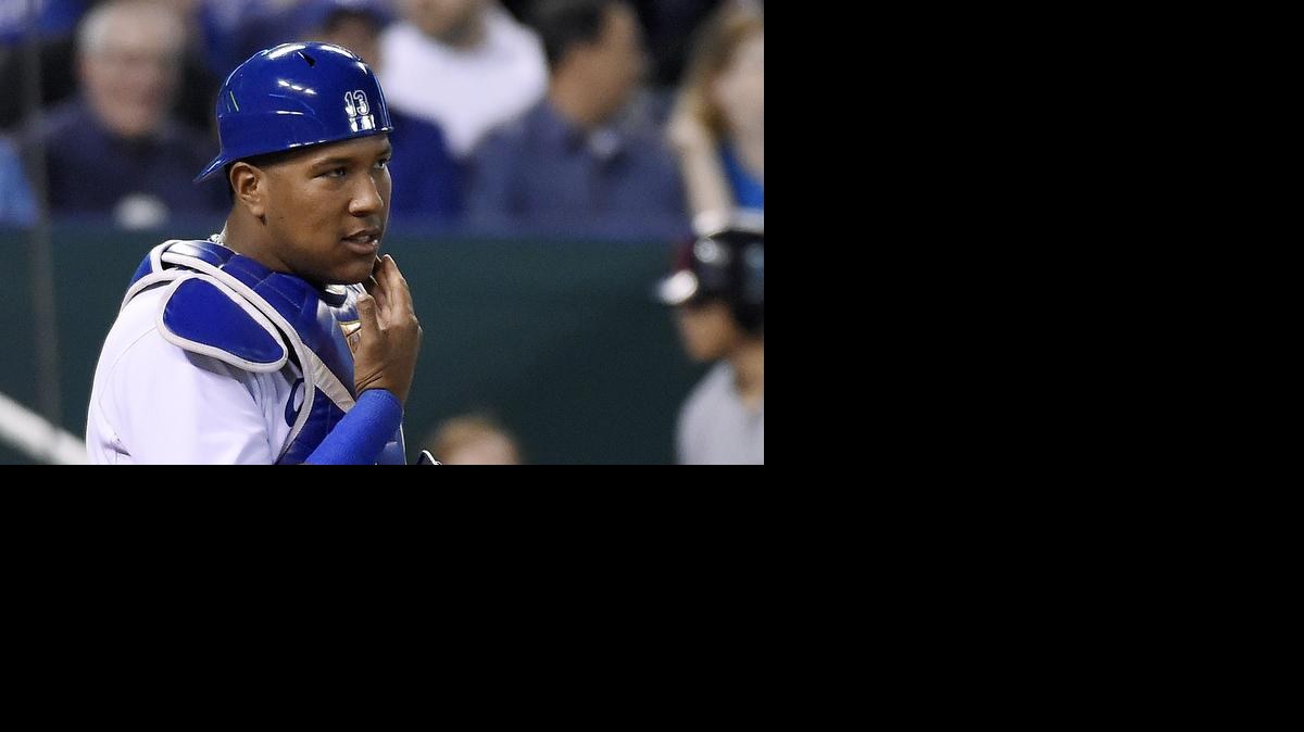 
Royals catcher Salvador Perez checked his jaw after being hit in the mask by a foul tip off the bat of the Cleveland Indians’ Yan Gomes in the seventh inning on Thursday at Kauffman Stadium.
