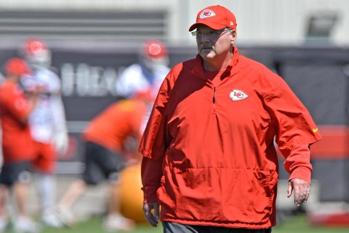 Chiefs head coach Andy Reid during organized team activities at the Chiefs training complex on May 25.